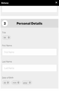 Betway Register personal details