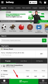 Betway Register first step